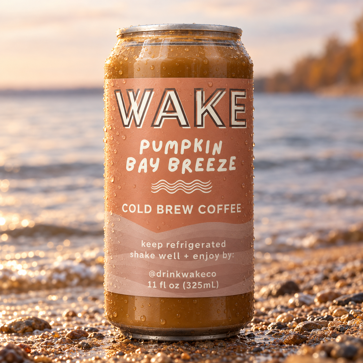 Cold WAKE Pumpkin Bay Breeze can standing in the Lake Erie surf